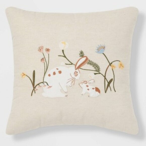 NWT - Mom and Baby Bunny Square Throw Pillow Cream - Threshold - Picture 1 of 6